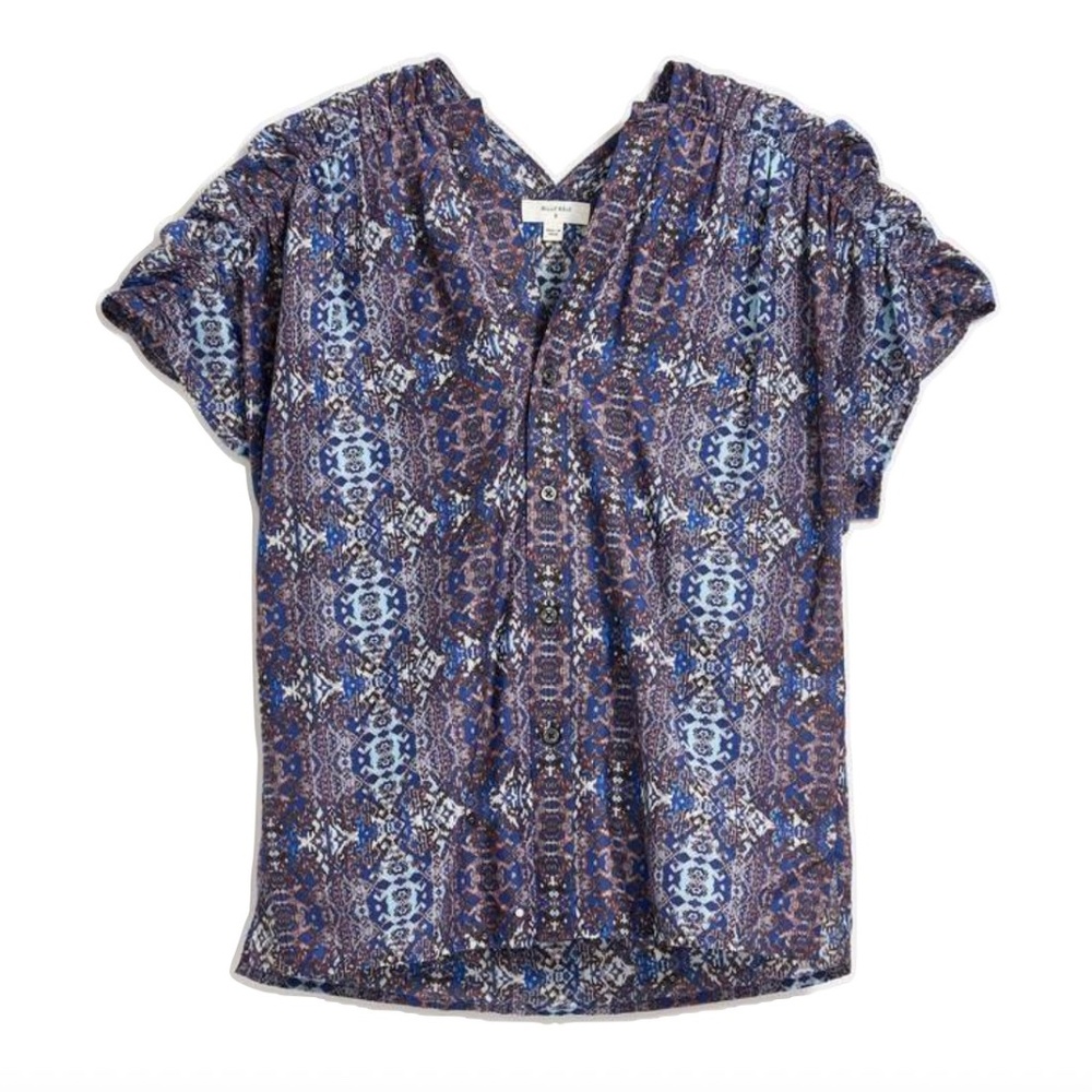Billy Reid Printed Button Front Blouse Indigo Voile XS NWT